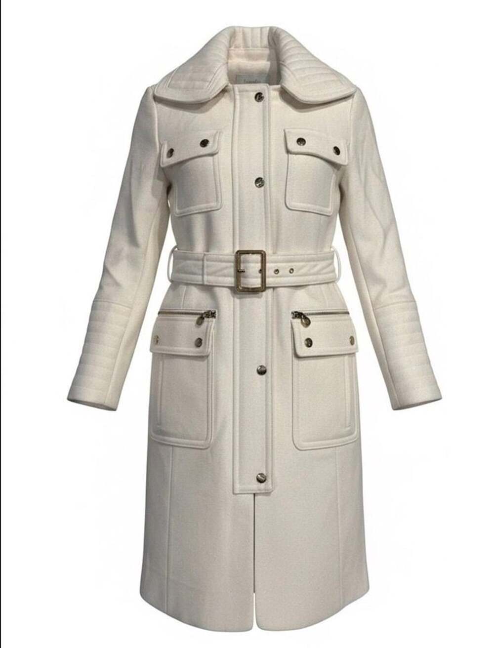 Laundry by Shelli Segal Women’s XS Ivory Wool Blend Belted Military Trench Coat